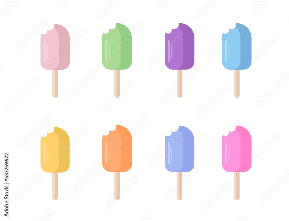 Ice cream set icon. Colored ice cream with a bitten off piece Ice cream set icon. Colored ice cream with a bitten off piece