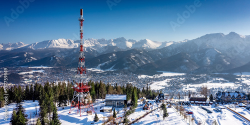 Winter view of Tatra Mountains from above the Gubalowka in Poland.