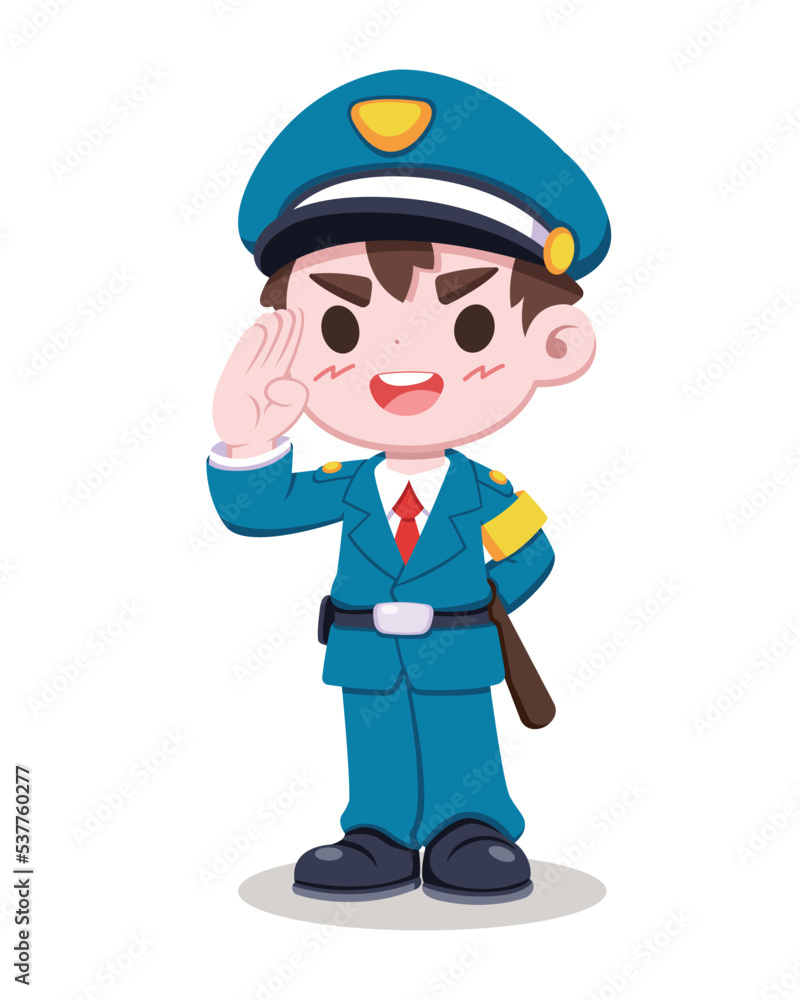 Cute style security guard saluting cartoon illustration