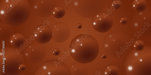 Texture of chocolate drink with bubbles 3d. Brown banner with hot chocolate. Sweet food. Vector illustration.