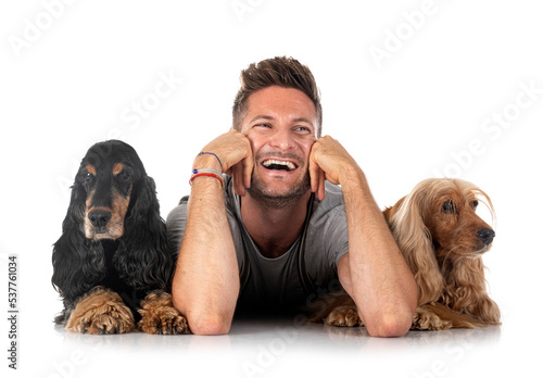 English Cockers Spaniels and man photo