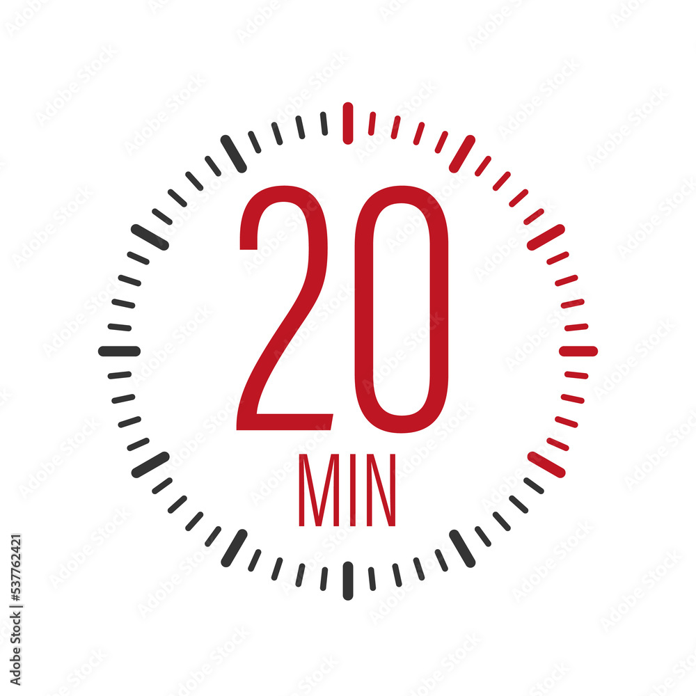 The 20 minutes, stopwatch vector icon. Stopwatch icon in flat style