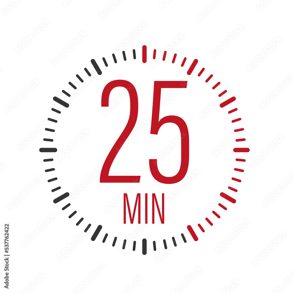 The 25 minutes, stopwatch vector icon. Stopwatch icon in flat style