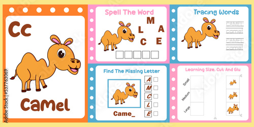 worksheets pack for kids with camel vector. children's study book © isna eni