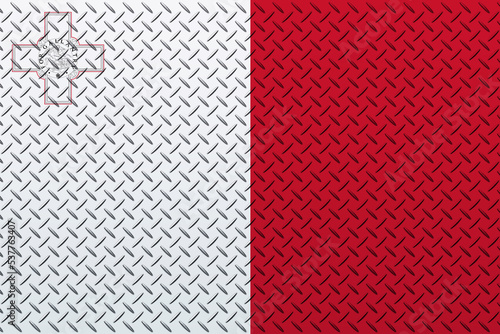 3D Flag of Malta on a metal wall background.
