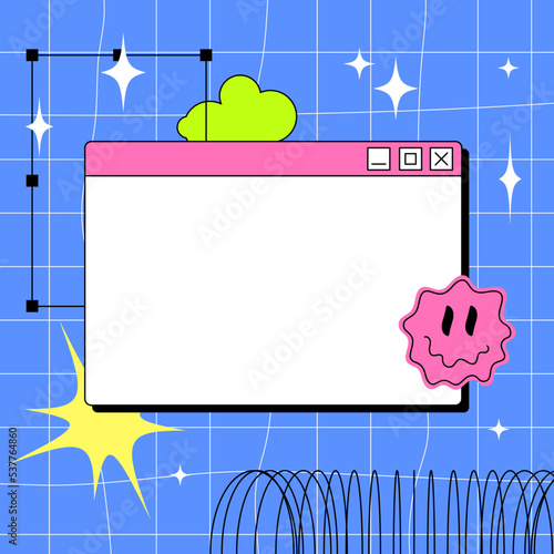 PC window in y2k style. Acid Retro interface of an old computer Copyspace template. Writing paper
