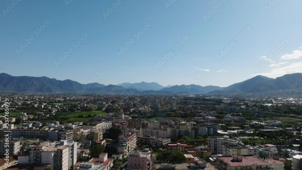 Aerial Drone View Of Pompei Metropolitan City In Naples, Italy. Aerial Drone View Of Pompei Metropolitan City In Naples, Italy.