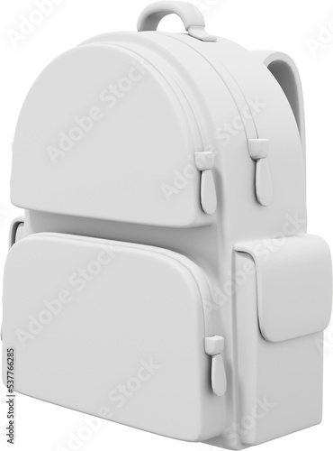 School city bag backpack white. PNG icon on transparent background. 3D rendering.