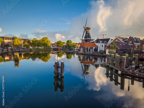 Windmill de Adriaan on the Spaarne River in Haarlem in the Netherlands
