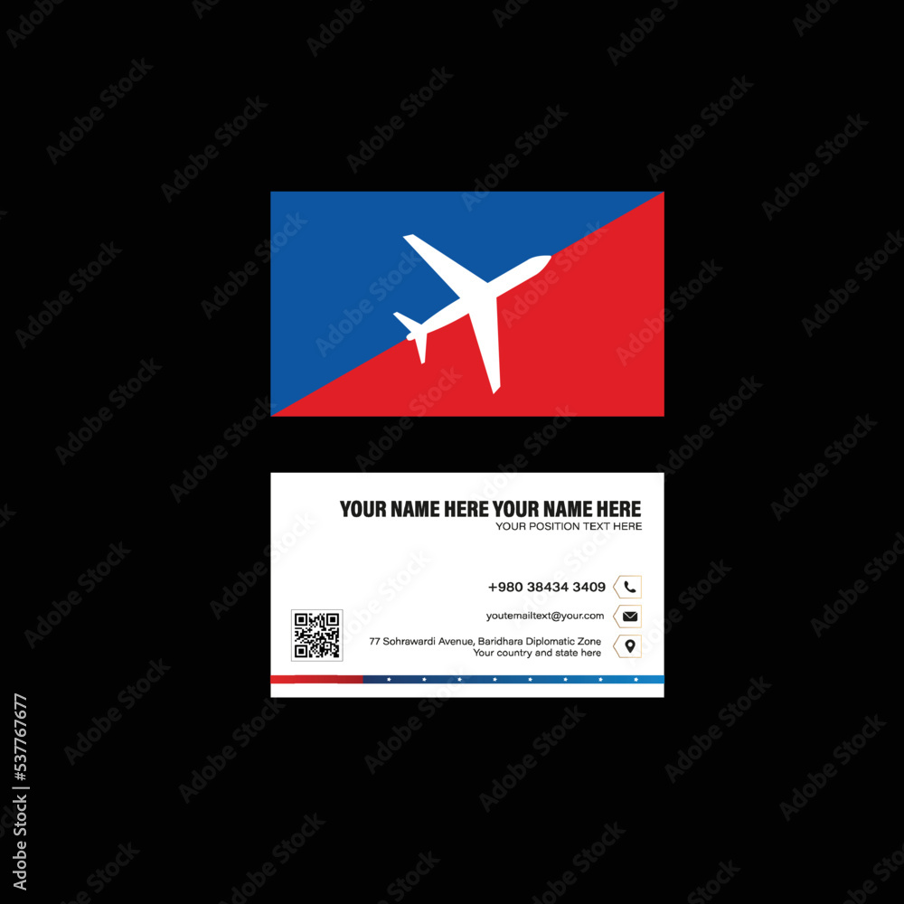 Modern professional business card design for airlines, travel agency 
