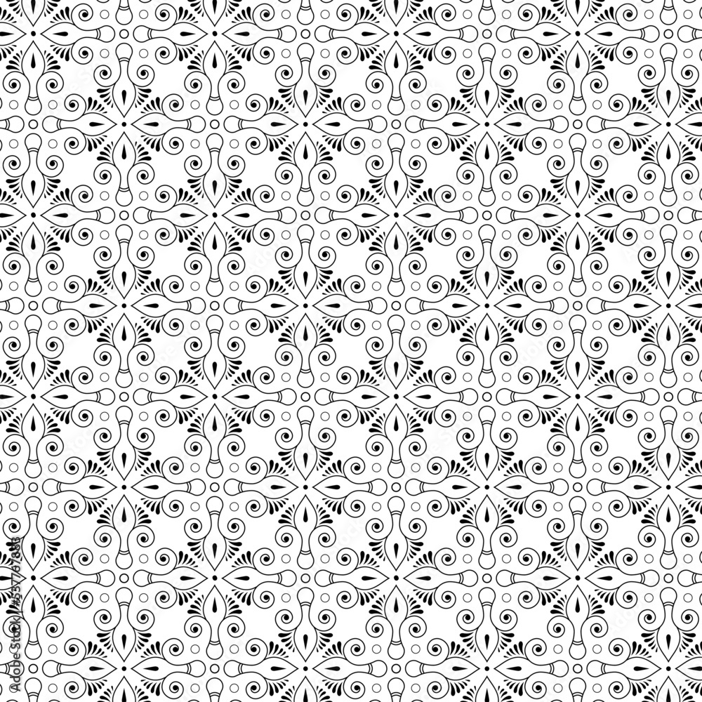 Vector seamless pattern monochrome abstract floral background.