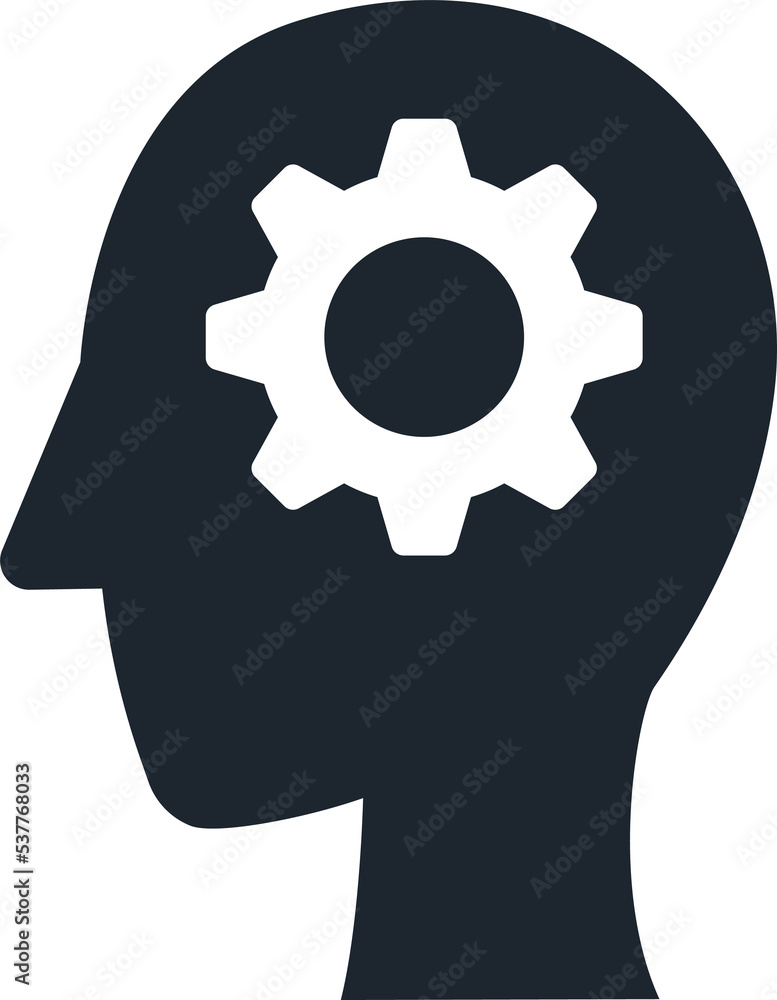 Human head icon and cog symbol. Human head icon and cog symbol.
