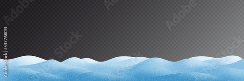 Snowdrifts on transparent background, panoramic image, winter illustration