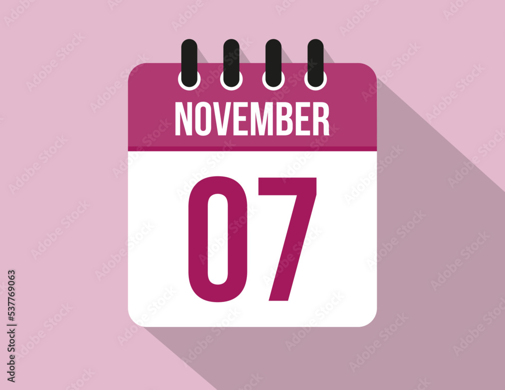 7 day November calendar. Calendar vector for November in pink color on light background 7 day November calendar. Calendar vector for November in pink color on light background