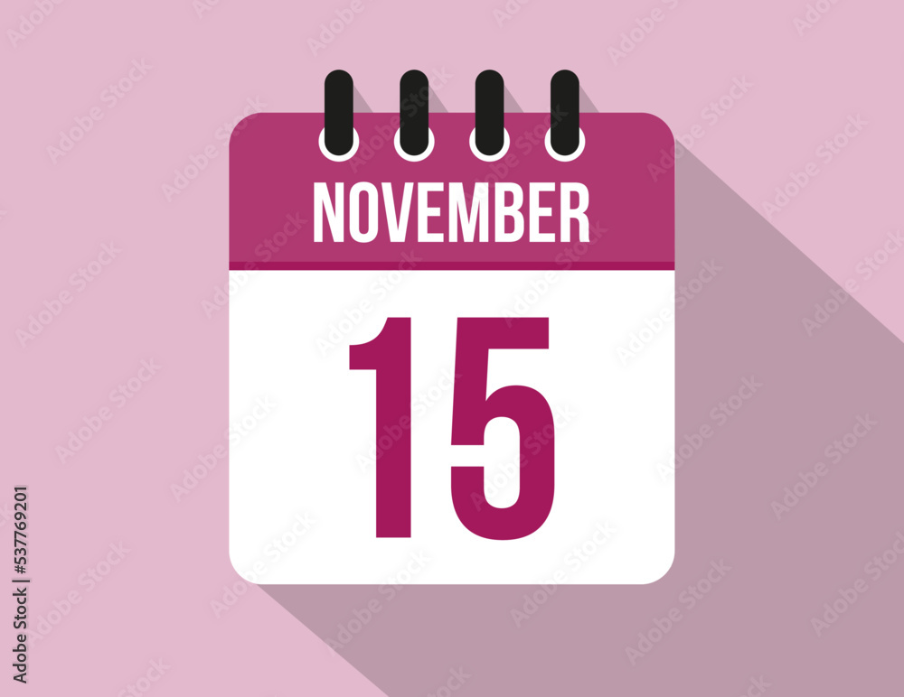 15 day November calendar. Calendar vector for November in pink color on light background 15 day November calendar. Calendar vector for November in pink color on light background