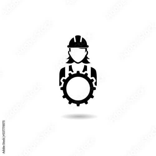 Woman construction worker icon logo with shadow