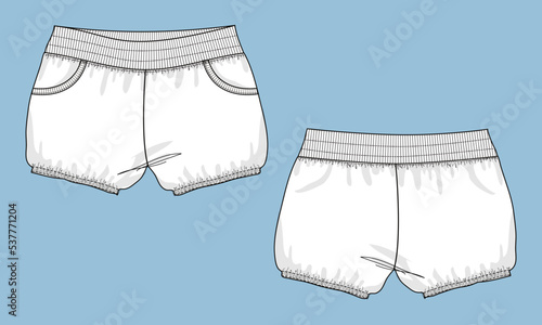 Shorts pant overall technical fashion flat sketch Vector illustration template of kids. Apparel Clothing Design Mock Up cad for Children.