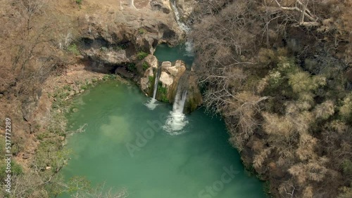 Waterfalls At Cascada de Comala Park, Nature Preserve In Chiquilistlan, Mexico. - aerial zoom in photo