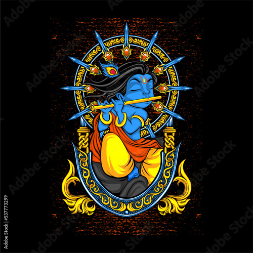 krishna play flute illustration for t shirt design
