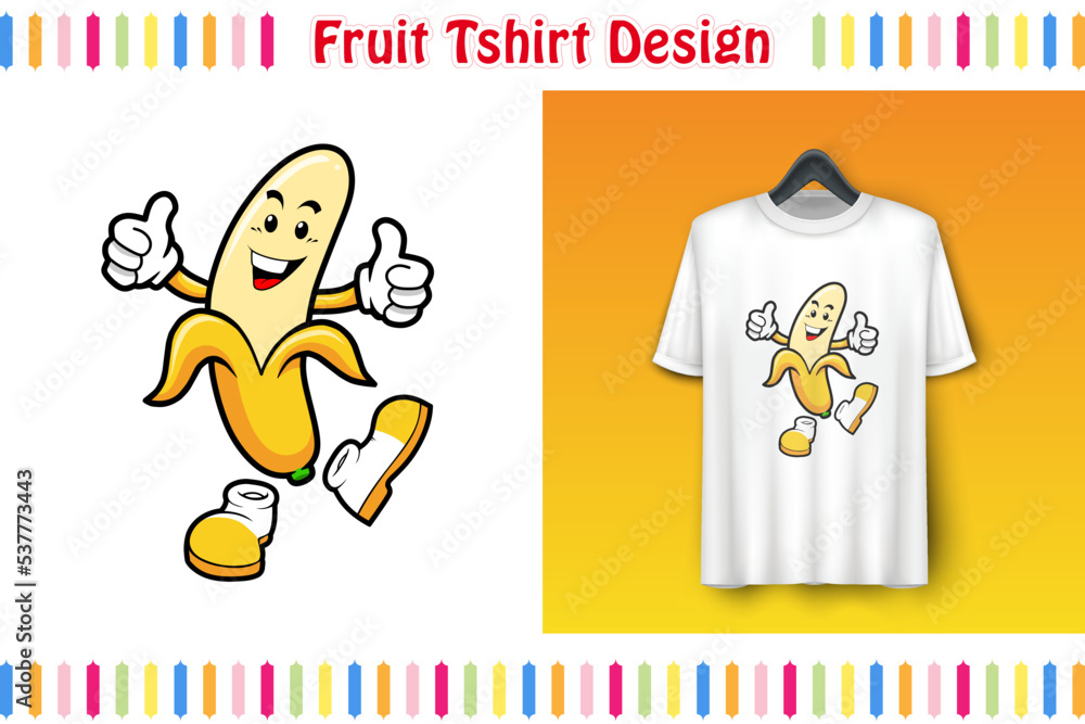 T-shirt design, Cute Fruits Character on Shirt, Hand drawn colorful vector illustration, Cartoon style