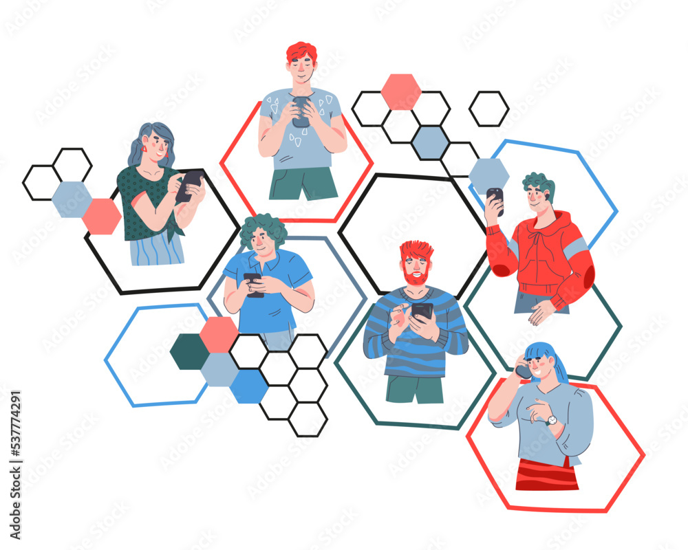 Banner background with people communicate in business network, flat cartoon vector illustration isolated on white background. Internet network communication chain. Online chat service. Banner background with people communicate in business network, flat cartoon vector illustration isolated on white background. Internet network communication chain. Online chat service.