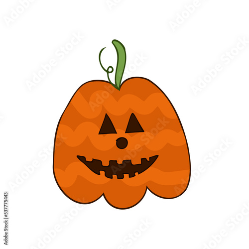 Halloween 2022 - October 31. A traditional holiday, the eve of All Saints Day, All Hallows Eve. Trick or treat. Vector illustration in hand-drawn doodle style. Pumpkin with its eyes and mouth cut out.