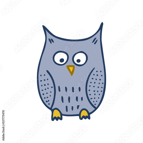 Halloween 2022 - October 31. A traditional holiday, the eve of All Saints Day, All Hallows Eve. Trick or treat. Vector illustration in hand-drawn doodle style. A sitting owl.