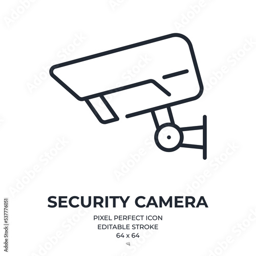 Security camera cctv editable stroke outline icon isolated on white background flat vector illustration. Pixel perfect. 64 x 64.
