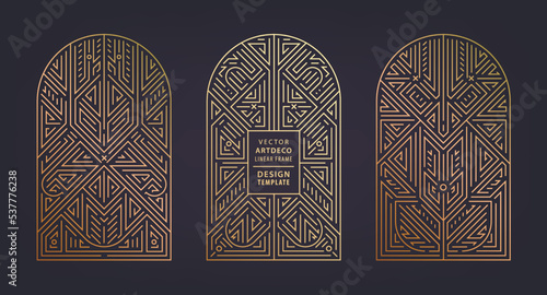 Vector set of art deco linear design elements and illustrations, arch logo design frames for social media stories, posts, package.
