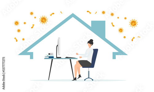 COVID-19 Protection against coronavirus and prevention of quarantine or business risks. Work at home. Vector.