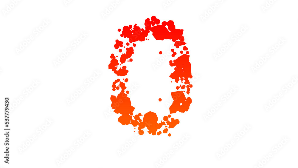 orange - red cartoon paint blots style alphabet, number 0, isolated - object 3D illustration