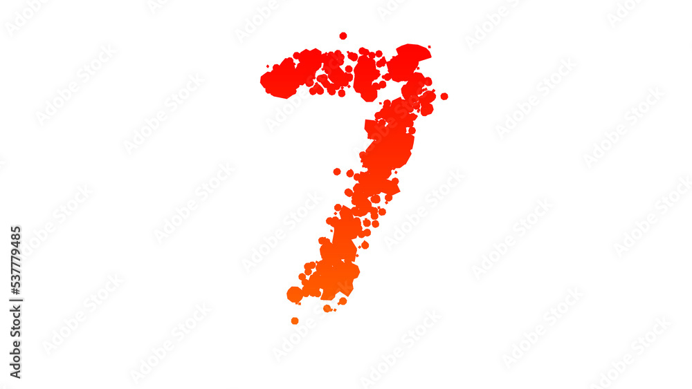 orange - red cartoon colour blots style alphabet, number 7, isolated - object 3D rendering orange - red cartoon colour blots style alphabet, number 7, isolated - object 3D rendering