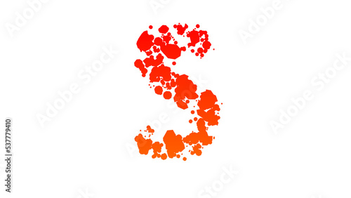 orange - red cartoon paint blots style alphabet, letter S, isolated - object 3D illustration