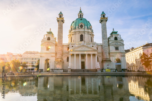 Saint Charles's Church in Karlsplatz at sunrise, Vienna, Austria © Aide