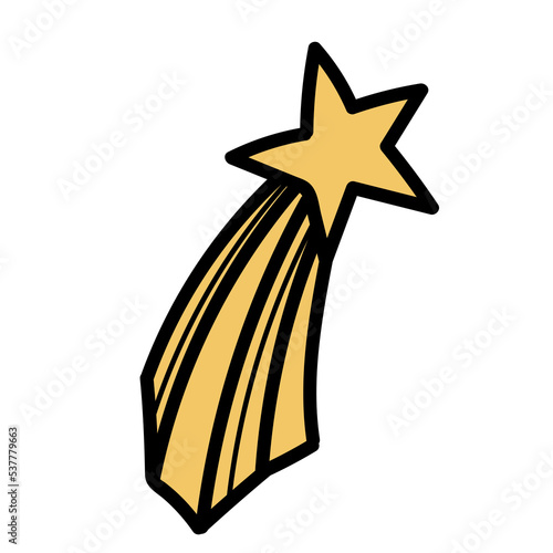 Minimal scandinavian doodle star comet isolated on transparent background. Nordic doodle in folklore style