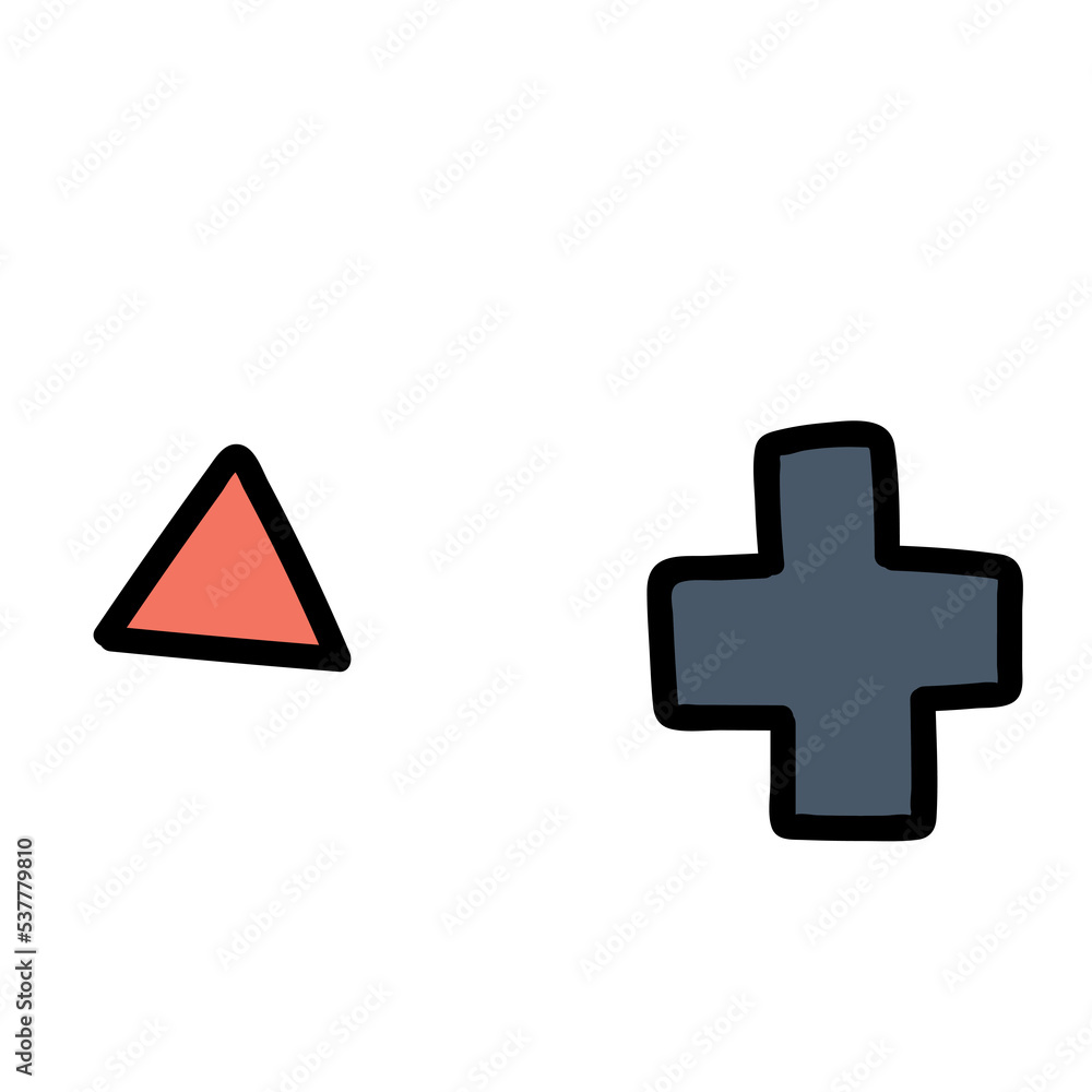 Fototapeta premium Minimal scandinavian doodle plus and triangle abstract form isolated on transparent background. Nordic doodle in folklore style