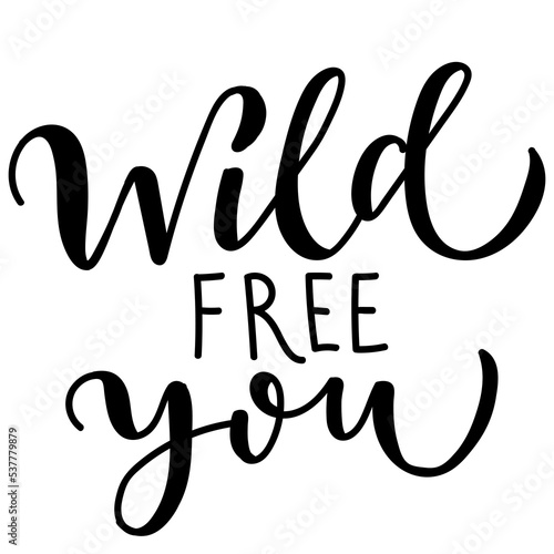 Hand drawn kids lettering "wild free you" isolated on transparent backround