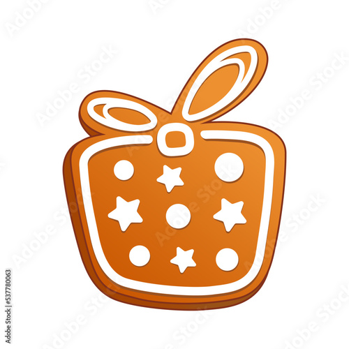 ginger cookies in the form of a gift with elements of stars and circles