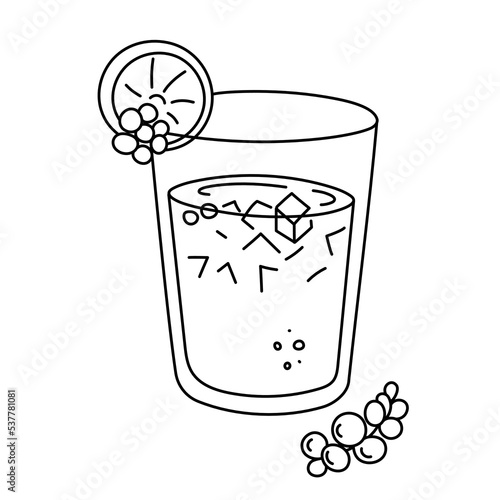 Drink, alcoholic cocktail, festive beverage for holiday celebrating. Use for decorating design menu. Hand-drawn doodle style. Editable stroke. Isolated. Vector illustration