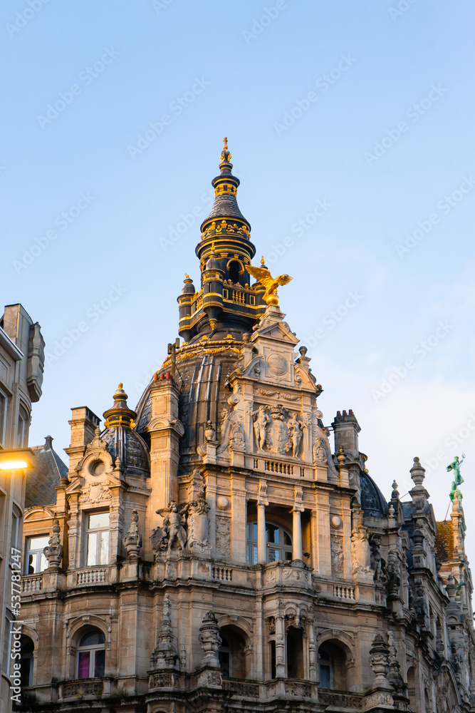Beautiful Rococo architecture buildings at Meir street ,  walking and shopping avenue in Antwerp during winter sunny day : Antwerp , Belgium : November 29 , 2019