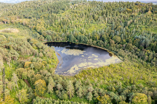 Aerial view of Lough Lily at Ards Forest Park in County Donegal, Ireland photo