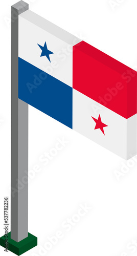 Panama Flag on Flagpole in Isometric dimension.