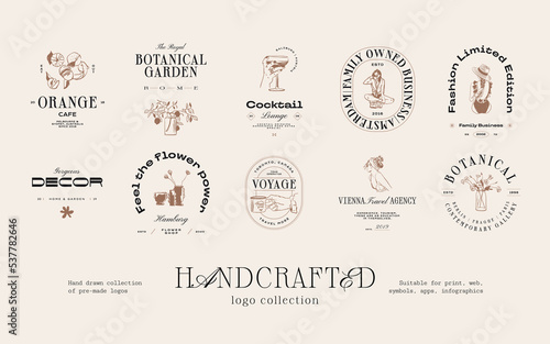 Travel hand drawn logo design collection for brand identity or packaging	