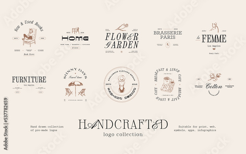 Travel hand drawn logo design collection for brand identity or packaging	