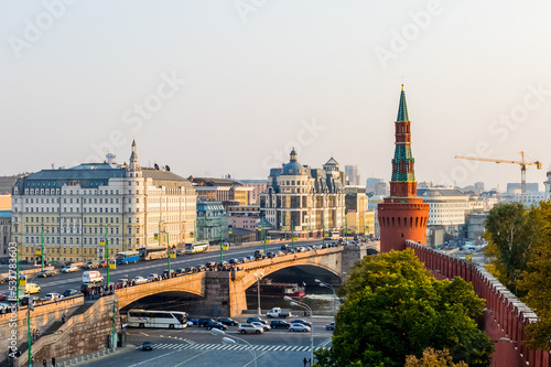 Panoramic view of Moscow city center with Moskva river. View from Kremlin fortress wall