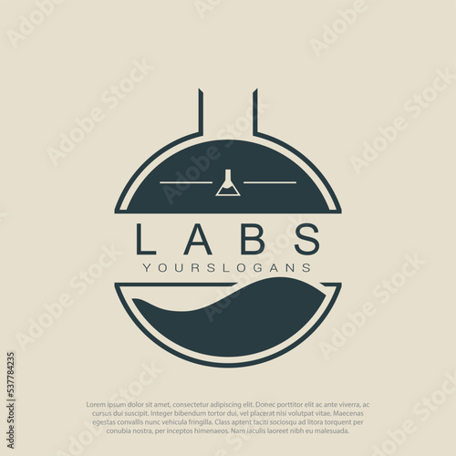retro modern simple badge labs bottle for labs, laboratory or chemical logo design vector
