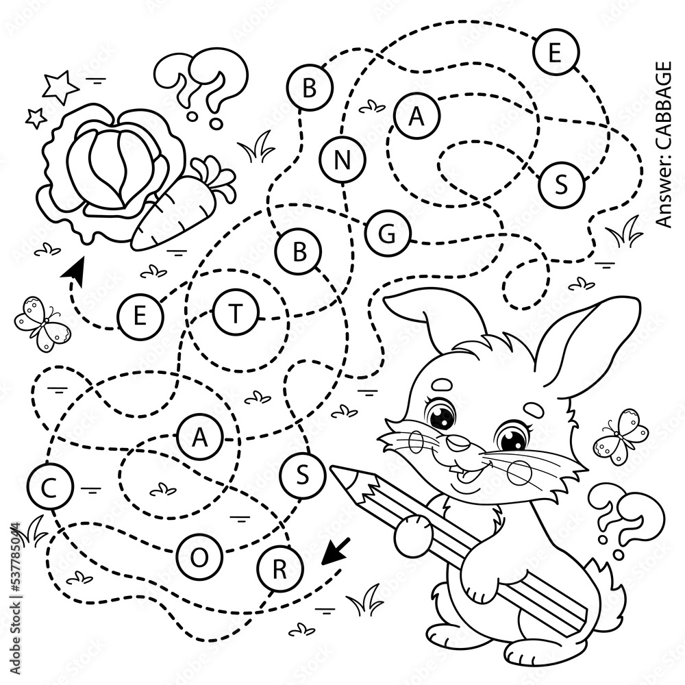 Maze or Labyrinth Game. Puzzle. Coloring Page Outline Of cartoon cute ...