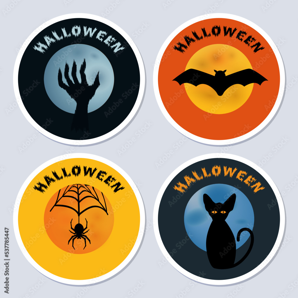 Set of Halloween stickers round on a square background Set of Halloween stickers round on a square background