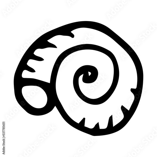 Spiral sea shell doodle style vector illustration isolated on white