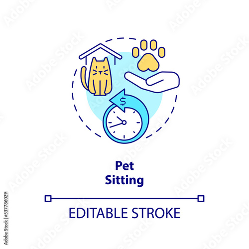 Pet sitting concept icon. Animal care while traveling. Overnight house sitter abstract idea thin line illustration. Isolated outline drawing. Editable stroke. Arial, Myriad Pro-Bold fonts used